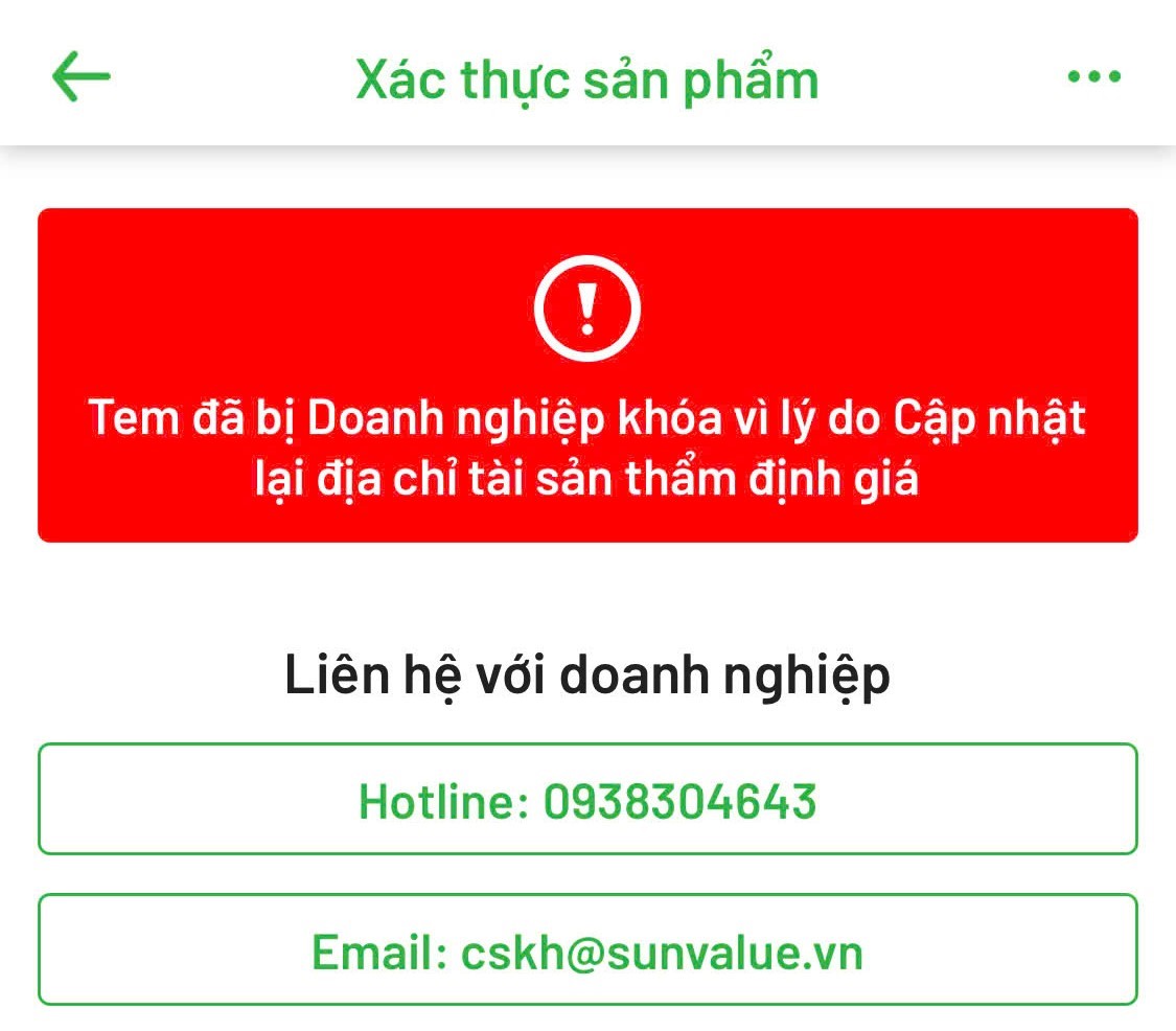 Trong trường hợp khi quét mã QR code, Quý khách hàng nhận được thông báo “Tem đã bị khóa”